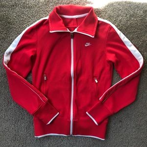 Nike Red Track Jacket w/ White Striped Sleeves- S